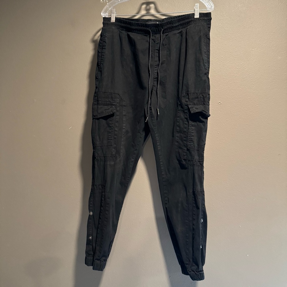Stone Falcon Slim Fit Black Cargo Jogger Pants with Elastic Waistband Size M